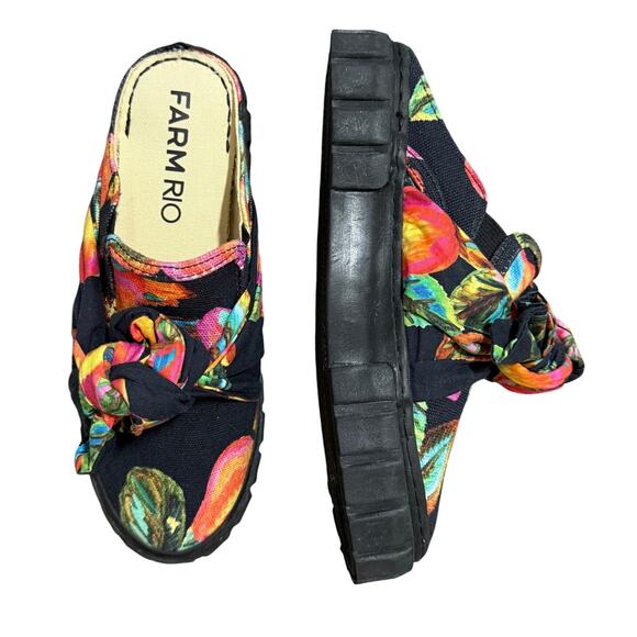 FARM Rio Shoes - Farm Rio Black Cashew Platform Mule Sneaker With Bow Size 6 New Without Tags